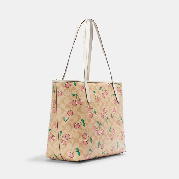 NWT Coach City Tote In Signature Canvas With Heart Cherry Print - Picture 5 of 7